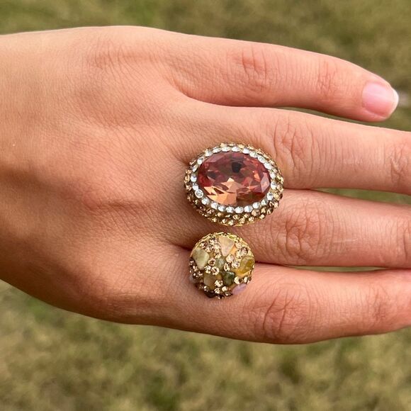 Amber And Champagne Double Adjustable Statement Ring - Picture 13 of 16